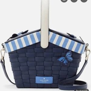 Kate Spade Navy and White Woven Crossbody Bag